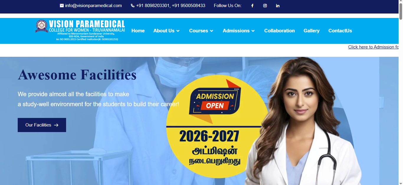 Paramedical College Website Design and Admission Portal – SkillLamp Soft Tech Portfolio