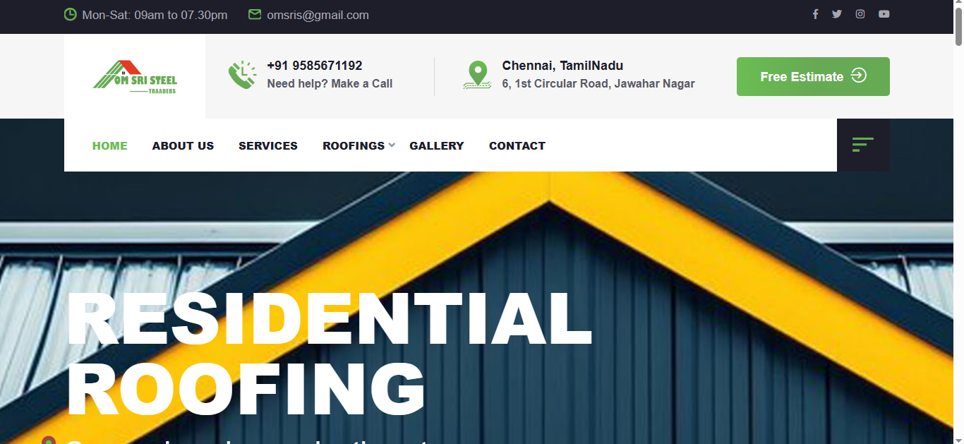 Steel and Roofing Solutions Website Development – SkillLamp Soft Tech Portfolio